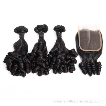 Virgin Cuticle Aligned Brazilian Human Hair Double Drawn Virgin Hair Fumi Loose Wave Bundles with Lace Closure